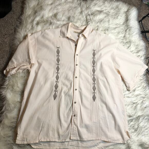 Vintage Mens Garris Clothing Beach White Tone Short Sleeve Button Down Shirt - Picture 2 of 16